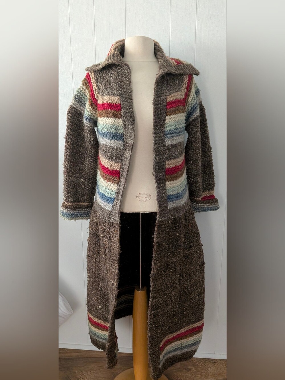 VTG 90s World's Apart Multicolor 100% Wool Handmade Duster Cardigan